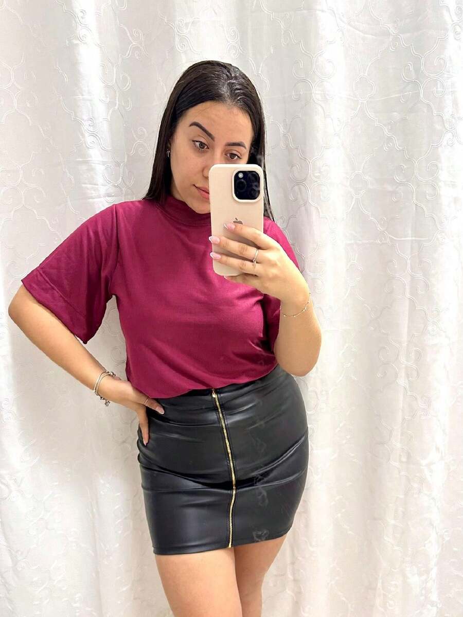 Women Blouses - 酒紅色 - 查看 1
