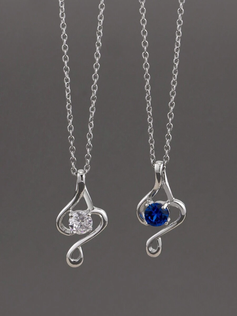 1件優雅時尚的不鏽鋼幾何頸鏈，嵌有寶石，是女士的母親節理想禮物 - 吊墜 - 查看 1