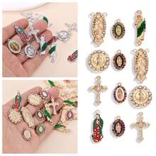 10PCS/20PCS Cruz de aleación con baño de rodio/oro, con incrustaciones de diamantes de imitación, Jesús, esmalte de Nuestra Señora de Guadalupe, María, cuentas sueltas para espaciamiento y conexión de dijes para hacer joyas