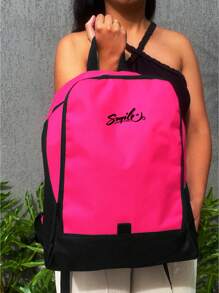 Mochila Bicolor Nylon SMILE Estampada Personalizada Resistente Grande Escolar Faculdade Bolsa Trabalho Viagem Mala Masculina - Pink - Visão 2