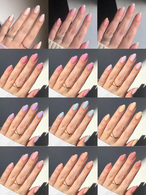 288pcs/Set (12mixed ) Short Oval Nude Color Spring And Summer Colors Medium Length Almond Acrylic Nail Tips Full Cover False Nail Tips Press On Nails With Storage Box As For Suitable For Women And Girls Daily Life And Party Use Nail Supplies