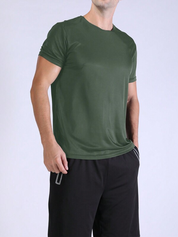 Camiseta Esportiva Masculina Básica Sólida Verde Estilo Namorado, Ultraligeira e de Secagem Rápida, Top Respirável e Leve para Fitness, Treinamento, Corrida, Academia, Roupa de Academia, Camiseta Básica Masculina Estilo Namorado