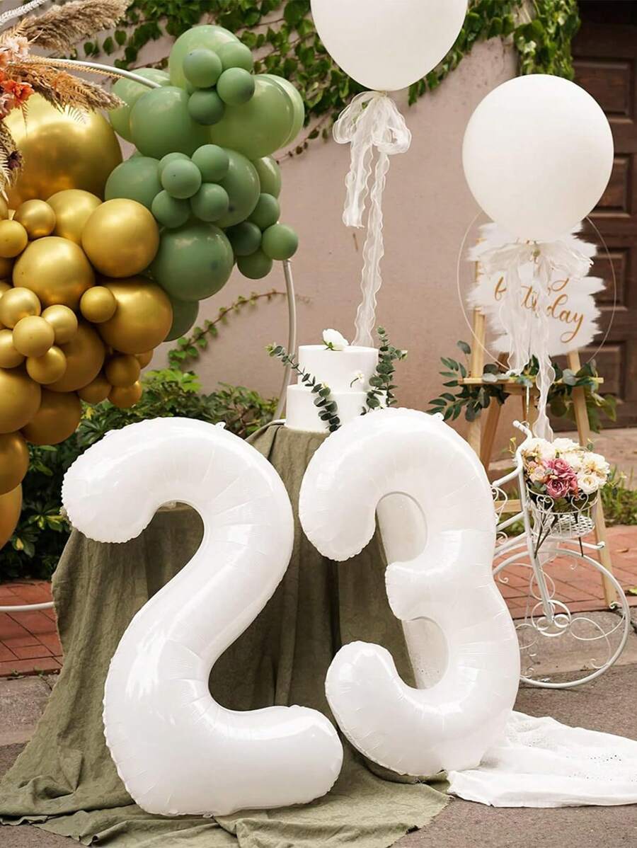 1个40英寸银色极简数字气球,生日派对数字铝箔气球,周年纪念装饰,派对装饰,氛围装饰,适用于生日装饰、派对用品、数字气球、生日、婚礼和派对装饰、生日装饰、数字主题 - 白色 - 查看 1