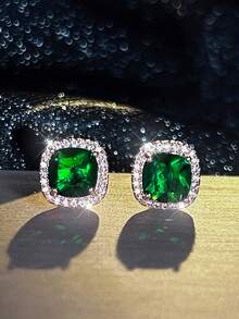 2 Chiếc Bông Tai Công Chúa Sang Trọng Cắt Đính Đá Cubic Zirconia, Trang Sức Cưới Công Chúa, Nhiều Màu/Đỏ/Xanh Lá/Xanh Dương - Hoa tai - Xem 2