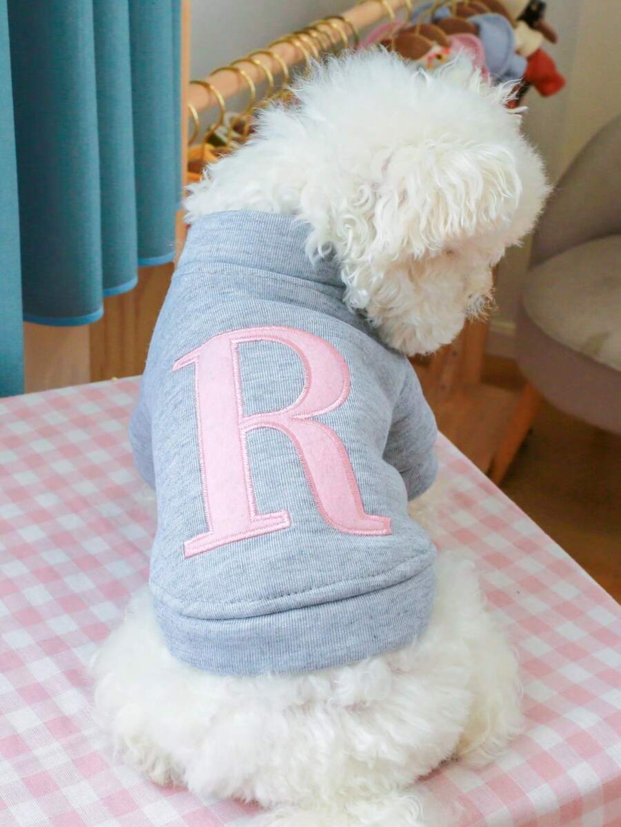 1 pieza Ropa para mascotas Ropa para perros y gatos para perros pequeños y cachorros. Sudadera nueva de primavera y verano con letra en inglés - Letra R - Gris
