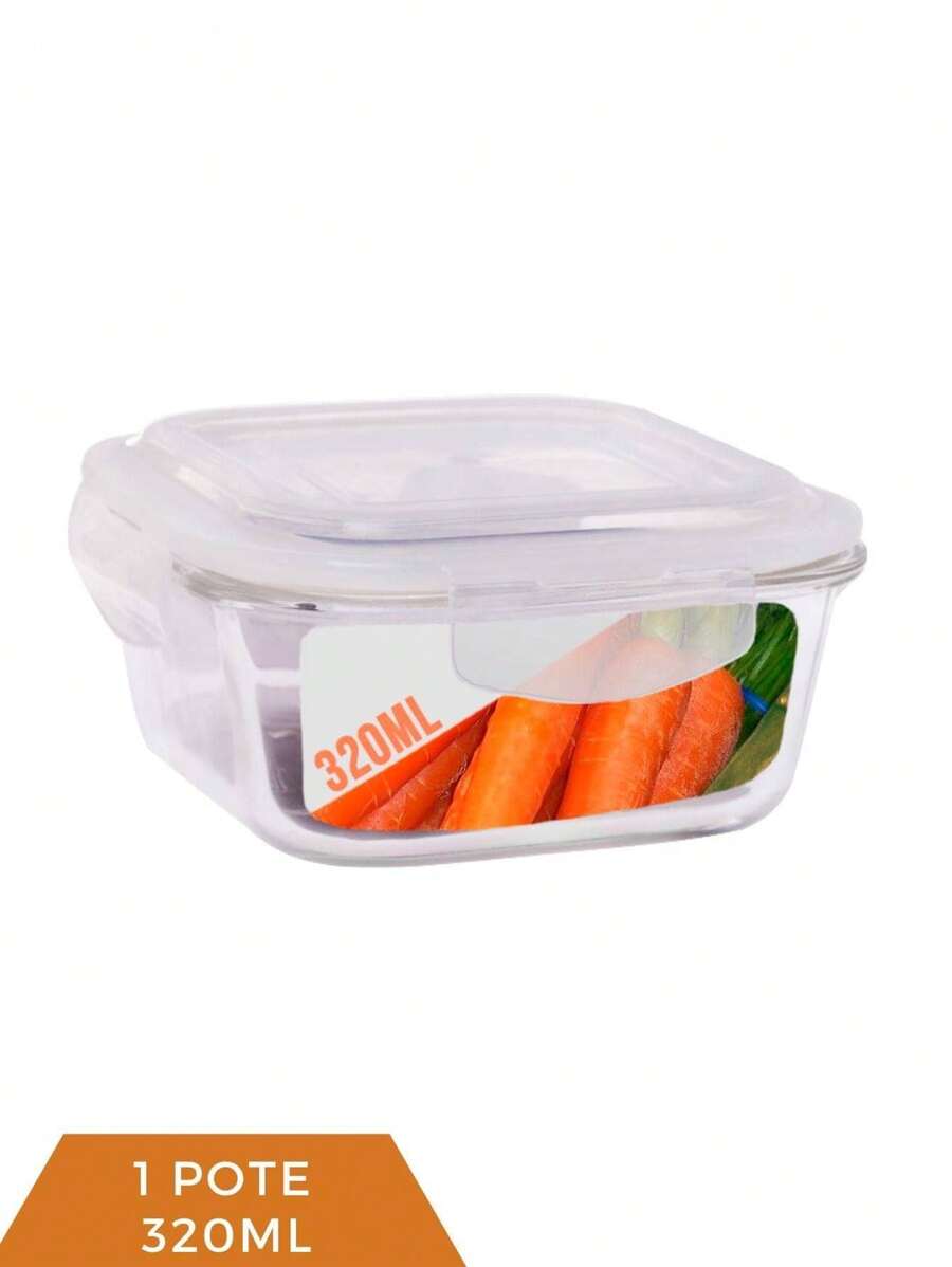 320ml Glass Jar Microwave Oven Square Airtight - Trong sáng - Xem 1
