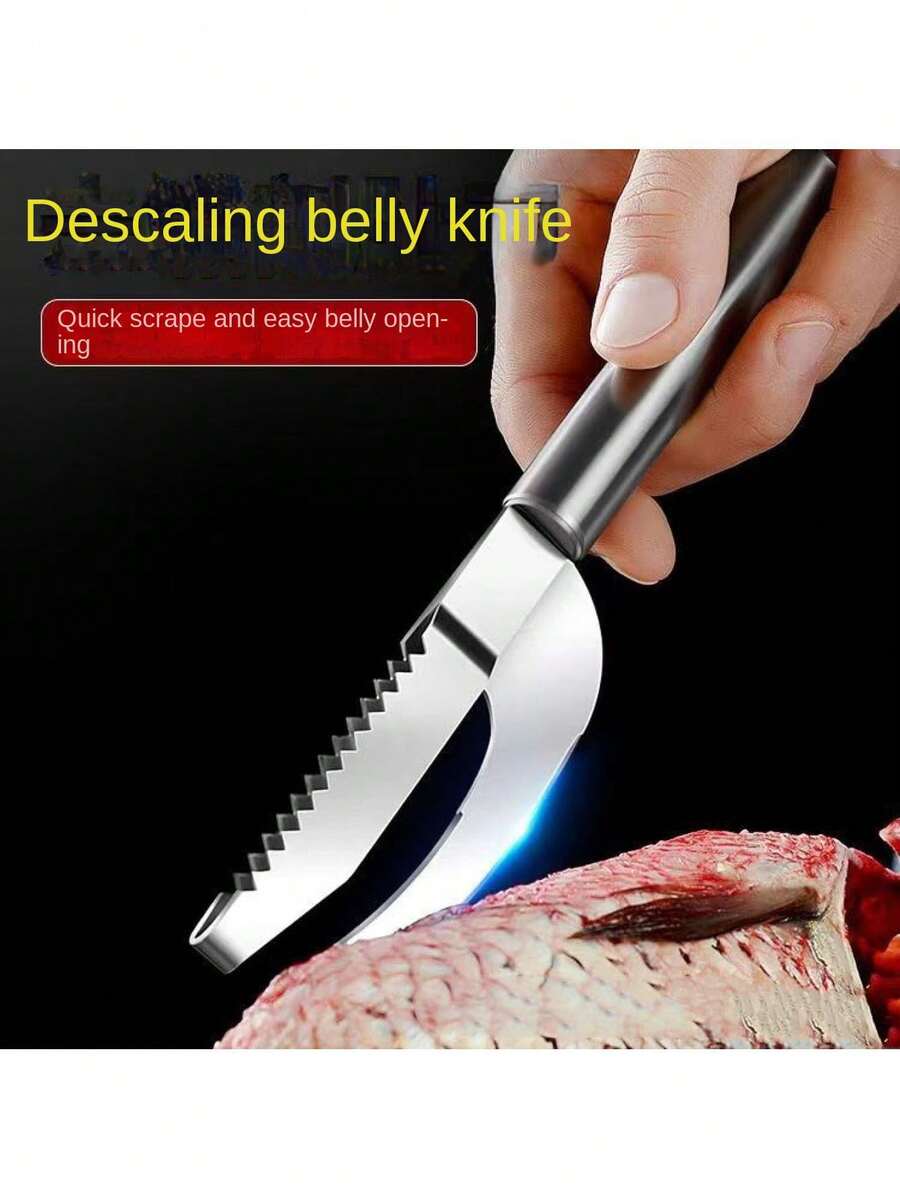 1PC Stainless Steel Fish Scale Scraper, Fish Belly, Fish Knife, Gill Scraper, Fish Killing And Gill Digging Tool, Belly Opening Tool, Scale Removal Brush - Silver - View 1