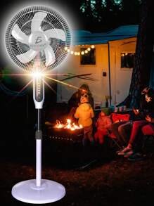 Standing Fan With Solar Panel LED Light And USB Input - White - View 2