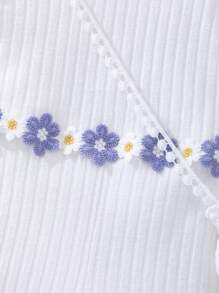 Monos de textura con burbujas y manga corta para niña, con espalda cruzada y tela de rayas tejidas [Incluye bolso] - Blanco - Ver 5