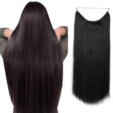 Wire Hair Extensions Hair Extensions, Invisible Wire Fish Line Hair Extensions, Synthetic Long No Clip Wave Hair Extensions One Piece False Hairpiece Fish Line Wig Piece For Women - Natural Black - View 1