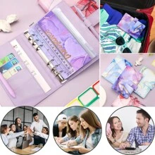 帶拉鍊信封的預算夾，A6儲蓄現金信封用於預算，PU皮革筆記本組織者帳單，A6預算筆記本，具銀箔財務筆記本的儲蓄書 - 紫色 - 查看 3