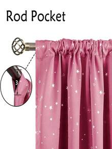 1入組星星遮光窗簾，設計可愛清新，銀星印花，適用於臥室、客廳和其他家居空間 - 粉色 - 查看 3