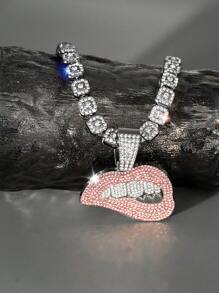 1pc Fashionable Creative Zinc Alloy Rhinestone Pendant Necklace With Greeting Card Jewelry Box For Mother's Day, Women