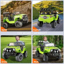 12V Kids Electric Ride On Car With Remote Control 3 Speeds, Electric Car For Kids, LED Lights, Radio, AUX/USB MP3 Music, Openable Doors & Suspension, Electric Car Vehicle For Toddlers & Kids - 綠色 - 查看 11