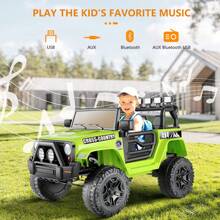 12V Kids Electric Ride On Car With Remote Control 3 Speeds, Electric Car For Kids, LED Lights, Radio, AUX/USB MP3 Music, Openable Doors & Suspension, Electric Car Vehicle For Toddlers & Kids - 綠色 - 查看 2
