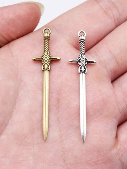 10 Stücke 50x12mm (1,97x0,47 Zoll) ACGN Cosplay Schwert Charms, Legierungscharms für DIY Halskette, Ohrringe, Schlüsselkette, Handykette, Anhänger