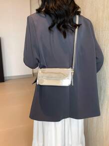 Clean Color Simple Elegant New FashionSchool Commute Casual Travel Patent LeatherMini Square Bag - Silver - View 5