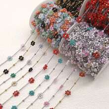 1m Stainless Steel Artificial Crystal Handmade DIY Beaded Chain, Suitable For Women Jewelry Making - 1 Meter - Stainless Steel - View 1