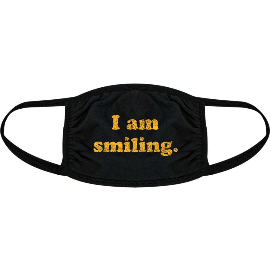 I Am Smiling Face Mask Funny Happy Face Novelty Graphic Nose And Mouth Covering Funny Masks For Adults - Black - View 1