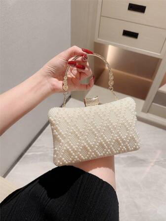 Moonlit EveBag 一款靜謐奢華的仿珍珠盒式晚宴包，浪漫的婚禮手提包，正式派對包，新娘包，跳舞包，鏈條包