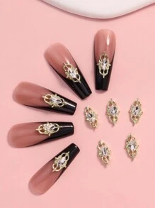 10 piezas de decoraciones blancas para arte de uñas con cristales Y2K, encantos de uñas y suministros de uñas DIY - Dorado - Ver 6