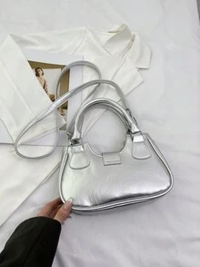 時尚鑲釘扣休閒大容量朋克手提斜挎肩背包女款 - 銀色 - 查看 8