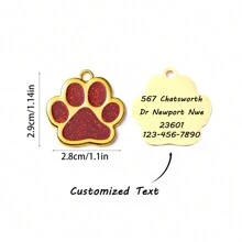 1 pieza Etiqueta de identificación personalizada para mascotas en forma de pata de perro de color vino tinto con personalización en color dorado y nombre de mascota, información de contacto, dirección y talla grande grabados para evitar pérdidas, adecuado para perros pequeños y gatos
