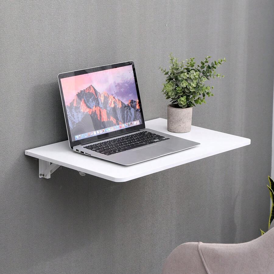 Wall Mounted Desk, Folding Table On The Wall, Floating Drop-Leaf Desk For Study, Foldable Desk For Small Room - 白色 - 查看 1