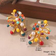 1 对铜浸 18k 和 925 银针彩色花蕊耳钉，女士配饰，适合约会或派对礼物，情人节、妈妈、母亲、母亲节、礼物 - 彩色 - 查看 6