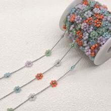 1m Stainless Steel Artificial Crystal Handmade DIY Beaded Chain, Suitable For Women Jewelry Making - 1 Meter - Stainless Steel - View 2