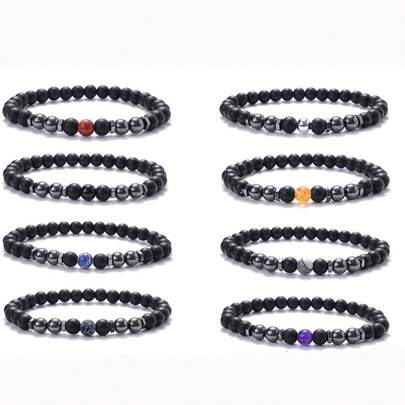 1件女男通用抗腫黑曜石珠鏈腳鍊，磁石治療石榴石綴鏈ＡＢ色黑色膽固醇腳鍊，緩解焦慮瑜伽珠寶腳鍊手鐲，脈輪能量保護女男禮物