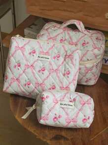 1Pc/Set Túi đựng mỹ phẩm họa tiết nơ và hoa hồng màu hồng, Túi đựng đồ trang điểm cầm tay thời trang, Túi đựng đa năng đựng son môi, băng vệ sinh, tiền xu, chìa khóa, v.v., Túi đựng đồ vệ sinh cá nhân đáng yêu dung tích lớn để đựng đồ du lịch Túi đựng mỹ phẩm khi đi du lịch, Quà tặng Ngày của Mẹ Túi đựng đồ đi học trở lại Túi đựng đồ du lịch thiết yếu khi đi biển Túi đựng đồ trang điểm cho kỳ nghỉ hè Túi đựng đồ trang điểm Túi đựng đồ trang điểm Túi đựng đồ trang điểm Quà tặng trở lại trường cho ngày lễ tình nhân - Hồng - Xem 2