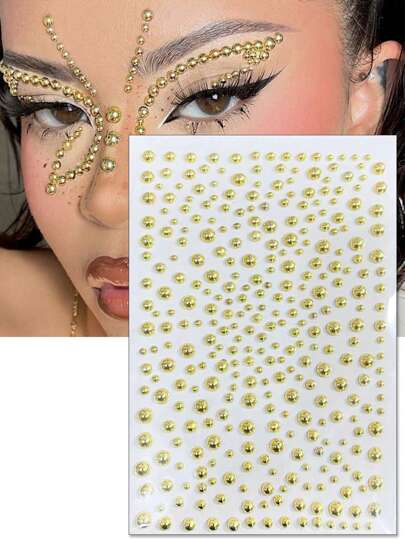 1 Sheet 3D Golden Pearl Face Jewels Eyeshadow Stickers Self Adhesive Face Body Eyebrow Diamond Nail Stickers Diamond Decoration