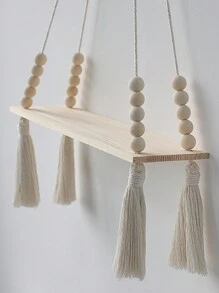 1 pieza Estante colgante decorativo tejido a mano de estilo bohemio para la pared, estante de almacenamiento montado en la pared