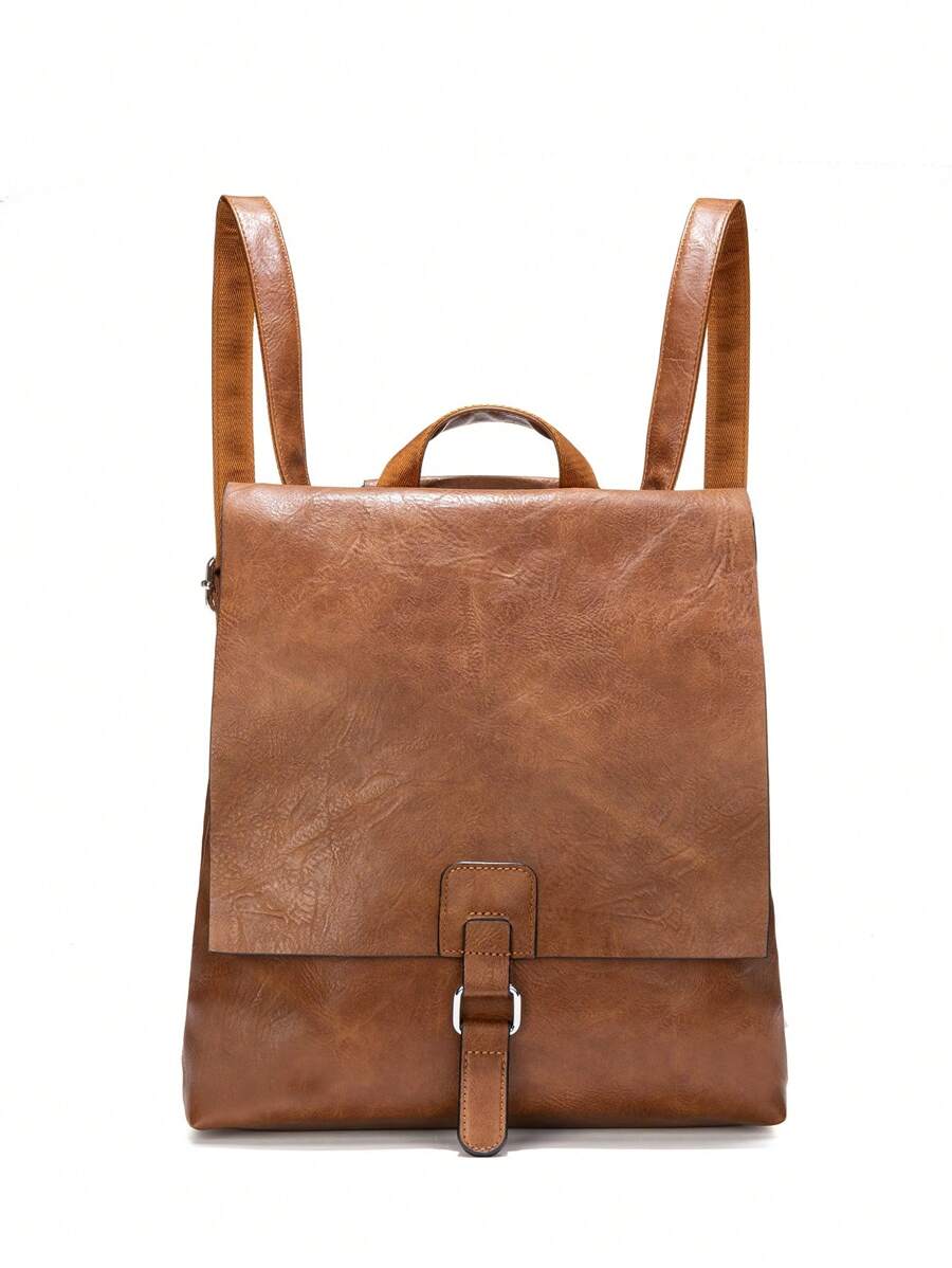 Large Capacity Waterproof Portable Anti-Theft Women  Backpack Shoulder Bag,Flip Backpack,Large Capacity Waterproof Business Casual Vintage Style 1pc Solid Color Pu Leather Women Backpack Shoulder Bag For Girls Women, College Students, Rookies & White-Collar Workers,Perfect For Work.Business, Commute, College, School Backpack