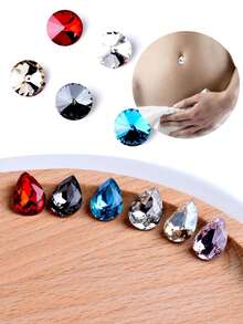 2Pcs Fake Belly Button Rings CZ With 60Pcs Stickers, Fake Eyebrow Rings Nose Lip Labret Studs Replacement Ball, Non-Piercing Body Jewelry Fake Skin Piercing - Multicolor - View 1