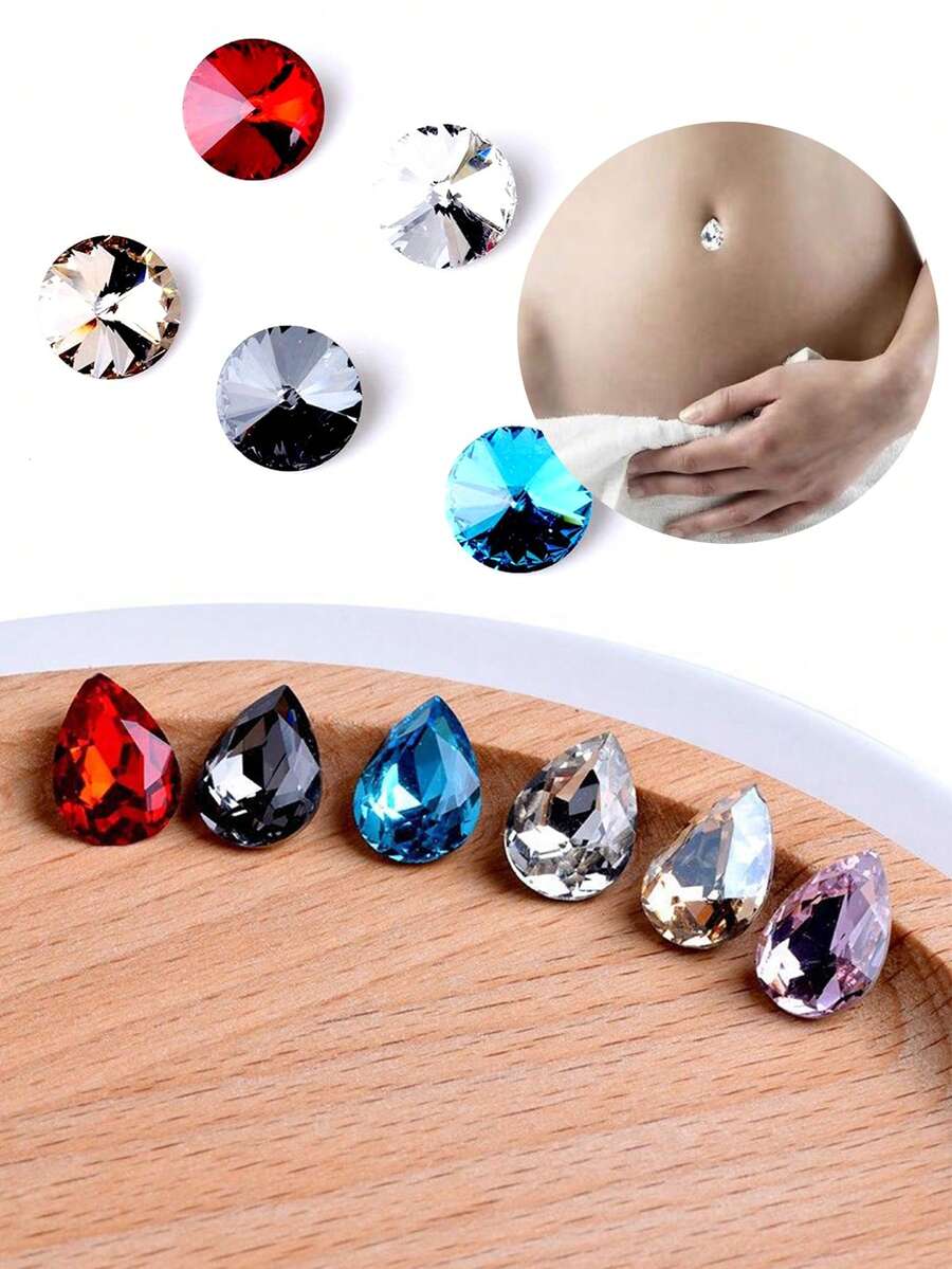 2Pcs Fake Belly Button Rings CZ With 60Pcs Stickers, Fake Eyebrow Rings Nose Lip Labret Studs Replacement Ball, Non-Piercing Body Jewelry Fake Skin Piercing - Multicolor - View 1