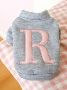 1 pieza Ropa para mascotas Ropa para perros y gatos para perros pequeños y cachorros. Sudadera nueva de primavera y verano con letra en inglés - Letra R - Gris - Gris - Ver 6