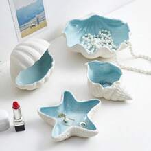 NJCHARMS 1pc Ceramic Conch Starfish River Clams Tray, Blue Creative Storage Bowl Trinket Tray, Jewelry Organizer Dish Bracelet Earrings Necklace Storage Candy Container For Entryway Table Birthday Home Party Decor Back To School