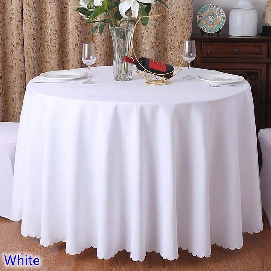 1 khăn trải bàn trang trí đám cưới, khăn trải bàn tròn làm bằng vải lanh polyester, màu trơn, bền và thời trang cho khách sạn, tiệc tùng, sự kiện sinh nhật - trắng - Xem 1