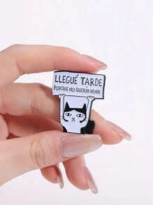 1 pieza de broche de esmalte "Llegué tarde porque no quería venir" con divertido gato español, joyería de moda