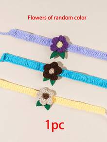 1pc Floral Knitted Pet Collar, Soft & Breathable Cat Collar Accessory, Fashionable & Adjustable Pet Bow Tie Suitable For Daily Wear And Photo Shooting - Multicolor - View 10
