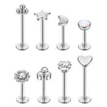 8 pièces Anneau de lèvre de monroe labret à bout plat en acier inoxydable 316L sans filetage, boucle doreille plate à dos plat, ensemble de bijoux de piercing de cartilage doreille hélix tragus conque pour hommes & femmes, 16G 18G 20G