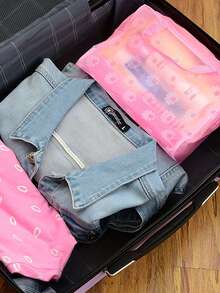 1入花紋旅行化妝品袋化妝包，PVC化妝包，便攜式防水可愛化妝包浴室收納，化妝工具，化妝包，護膚包，化妝品盒旅行必備郵輪必備臥室必備婚禮伴娘禮物，浴室組織者，首飾組織者，唇彩組織者，指甲油組織者 - 彩色 - 查看 5