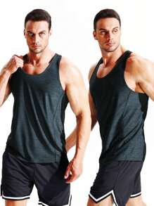 NELEUS Men's 3 Pack Running Tank Top Dry Fit Y-Back Athletic Workout Tank Tops - grey black,slate gray,red#3 - View 7