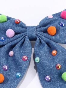 1pc Cute Colorful Pearl And Navy Blue Fabric Bowknot Hairband For Kids