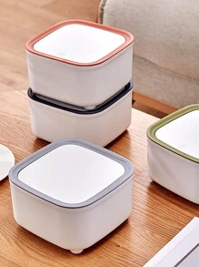 1pc Press-type Creative & Adorable Desktop Trash Can With Lid & Random Sticker For Home And Office Use - White - View 8