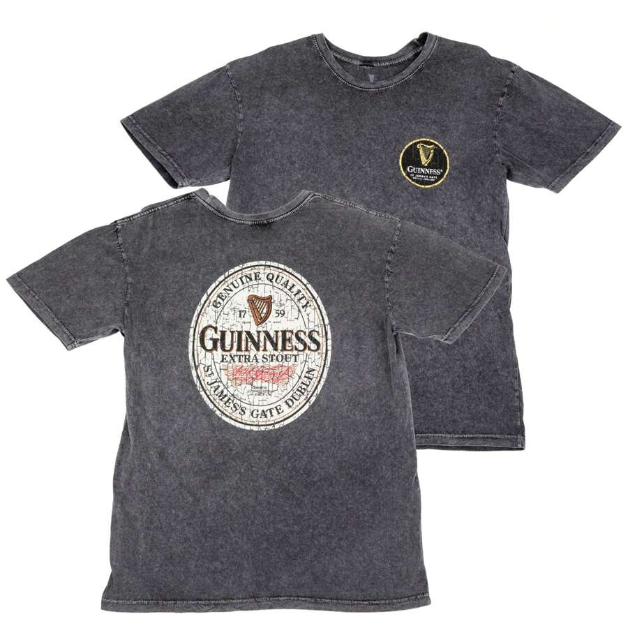 Guinness Extra Stout Marble Wash Label Front & Back Print T-Shirt - 灰色 - 查看 1
