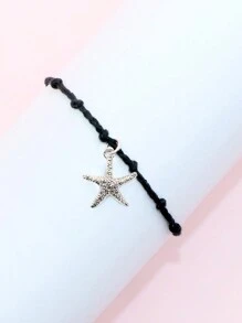 1pc Handmade Knotted Rope String Beach Sea Star Pendant Bracelet, Summer Beach Style