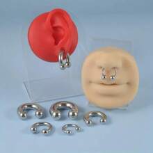 SENLANSP 1 Đồng Hồ Thép Không Gỉ Lớn Đồng Hồ Đo Móng Ngựa Mũi Vòng BCR Khuyên Tai Do Khoang Cach Bang 8G-2G Nam Body Trang Sức - Bạc - Xem 7